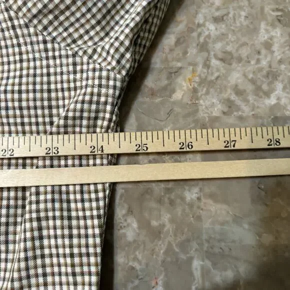 Polo Ralph Lauren Shirt Mens Medium Tan Check Band Collar Grandpa Vintage 90s - Picture 6 of 9